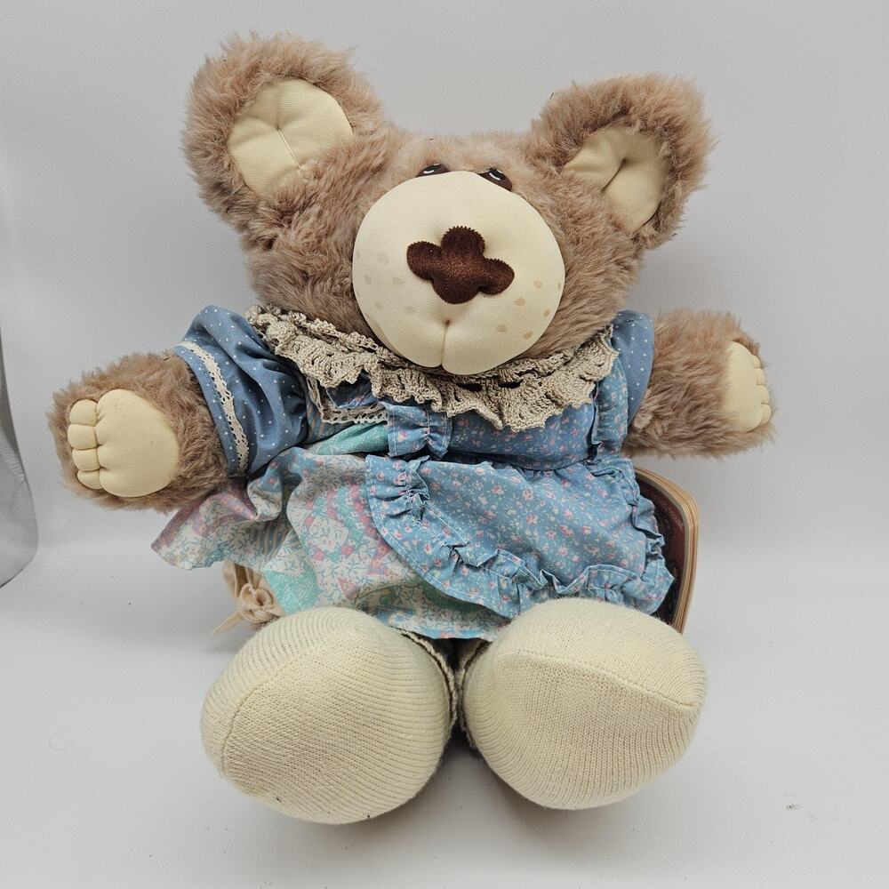 Vintage Furskins Hattie Furskin Plush Bear Doll Large Flour Sack‎ Dress Tag